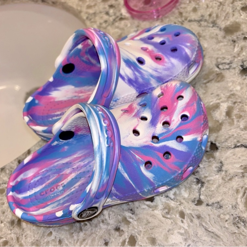 Girls tie dye crocs pink purple blue